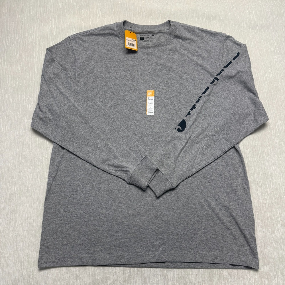 Carhartt Logo Sleeve T-Shirt Men Large Gray Sleeve Spellout Loose Heavyweight